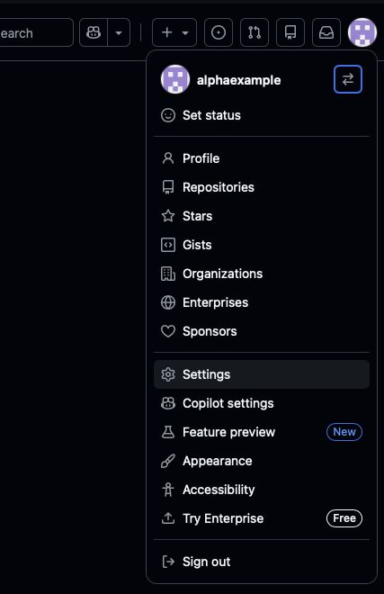 GitHub settings menu