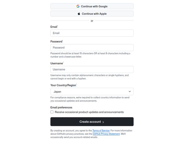 GitHubサインアップ画面